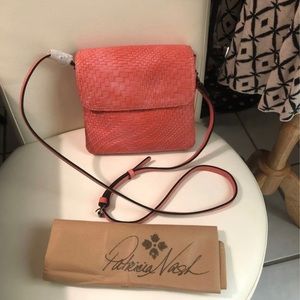 Patricia Nash Burnt Coral Wavy Leather Crossbody Bag